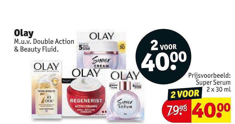 Olay M.u.v. Double Action & Beauty Fluid. 2 voor 40.00
