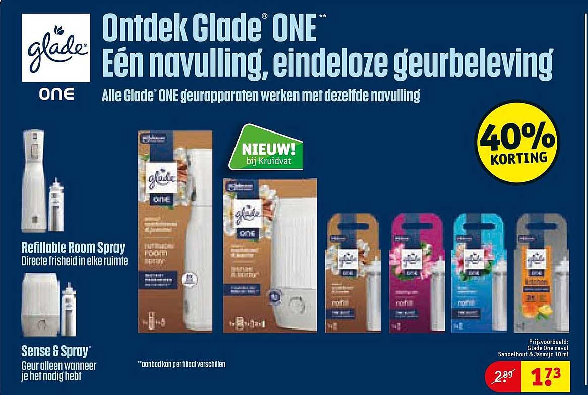 Ontdek Glade ONE Eén navulling, eindeloze geurbeleving 40% KORTING