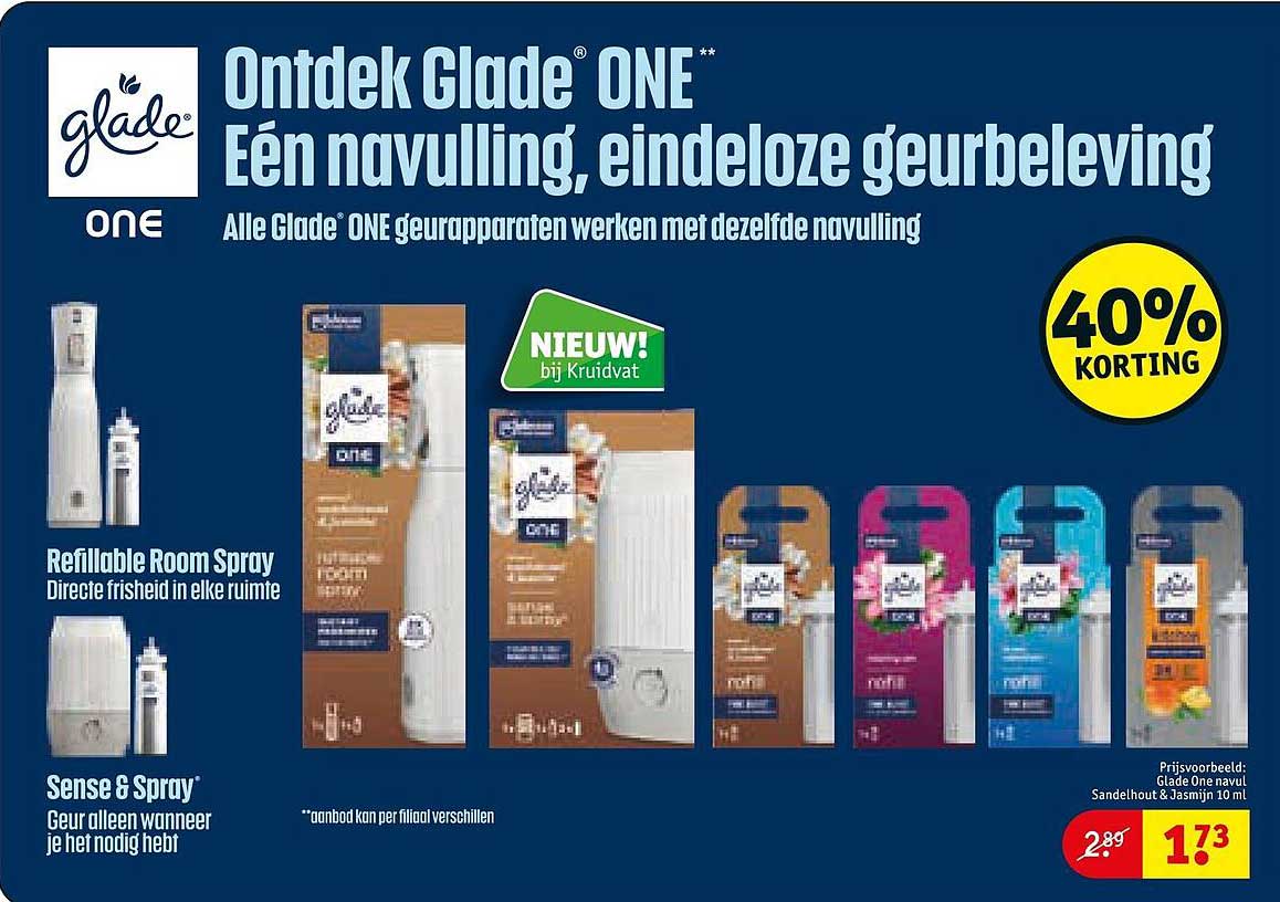 Ontdek Glade ONE Eén navulling, eindeloze geurbeleving 40% KORTING
