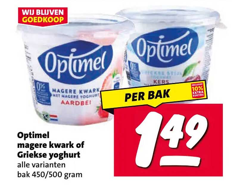 Optimel magere kwark of Griekse yoghurt alle varianten bak 450/500 gram