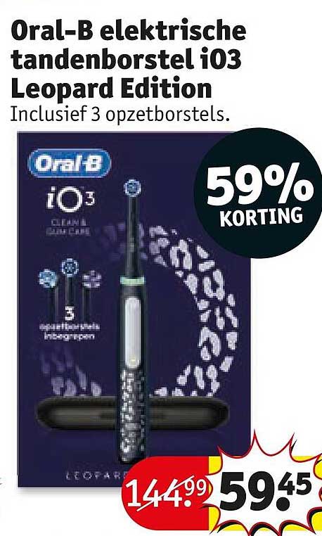Oral-B elektrische tandenborstel iO3 Leopard Edition Inclusief 3 opzetborstels. 59% KORTING
