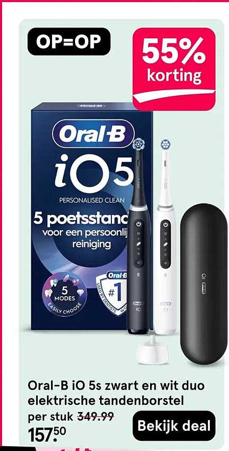 Oral-B iO 5s zwart en wit duo elektrische tandenborstel per stuk OP=OP 55% korting