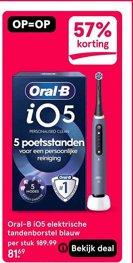 Oral-B iO5 elektrische tandenborstel blauw per stuk OP=OP 57% korting