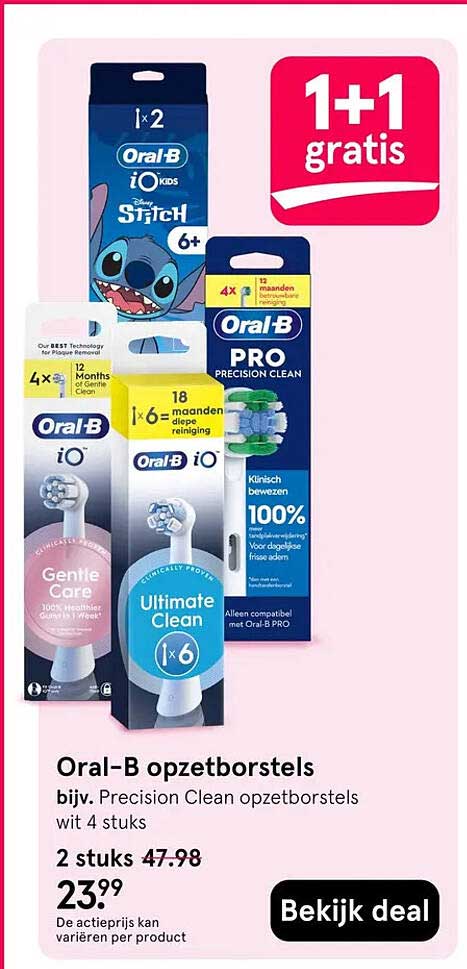 Oral-B opzetborstels 1+1 gratis