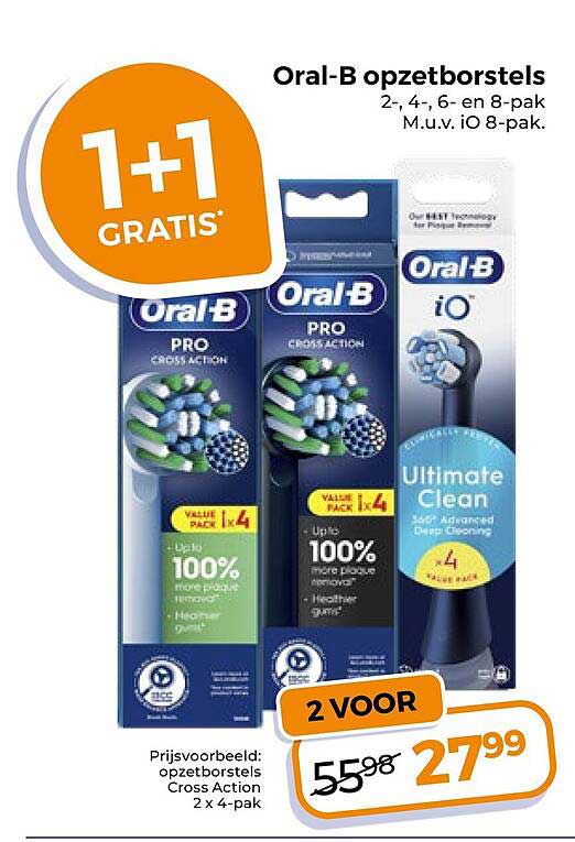 Oral-B opzetborstels 2-, 4-, 6- en 8-pak M.u.v. iO 8-pak 1+1 GRATIS