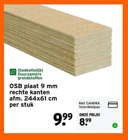 OSB plaat 9 mm rechte kanten afm. 244x61 cm per stuk