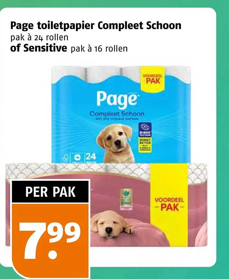 Page toiletpapier Compleet Schoon pak à 24 rollen of Sensitive pak à 16 rollen