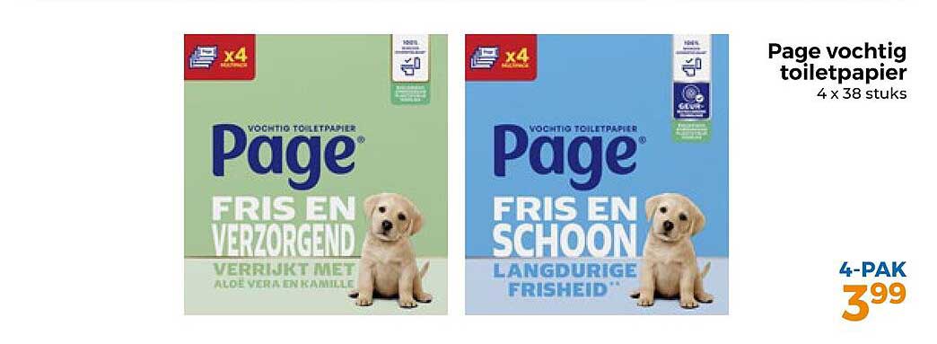 Page vochtig toiletpapier 4 x 38 stuks