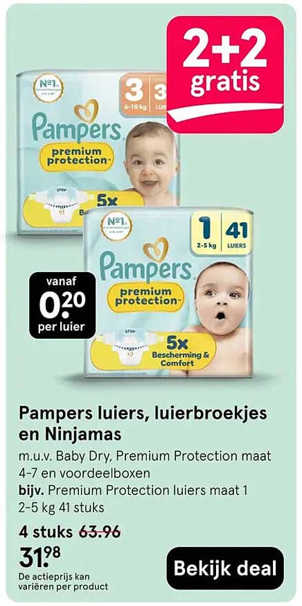 Pampers luiers, luierbroekjes en Ninjamas 2+2 gratis