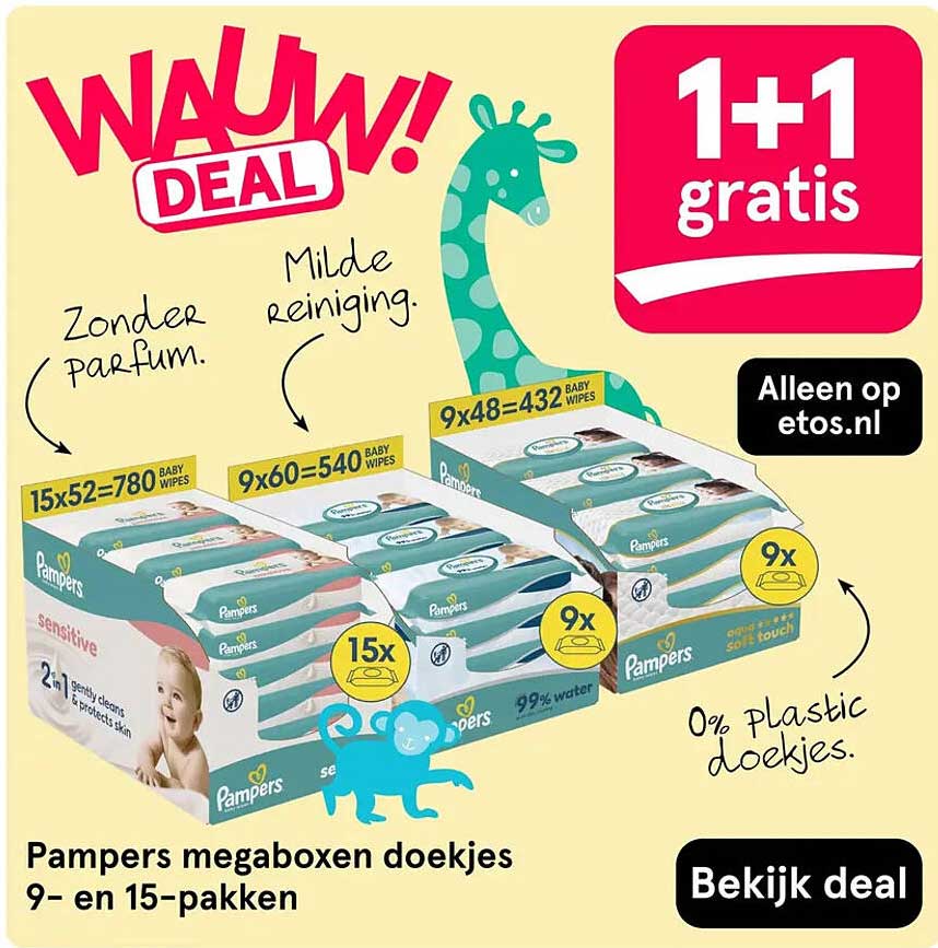 Pampers megaboxen doekjes 9- en 15-pakken 1+1 gratis