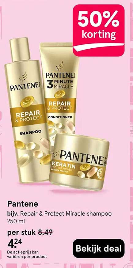 Pantene bijv. Repair & Protect Miracle shampoo 250 ml 50% korting
