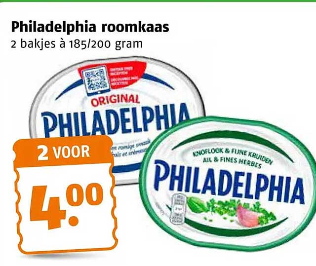 Philadelphia roomkaas 2 bakjes à 185/200 gram 2 voor