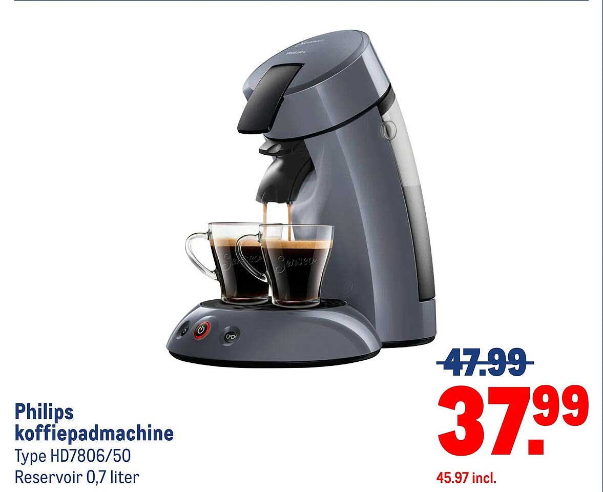 Philips koffiepadmachine Type HD7806/50 Reservoir 0,7 liter