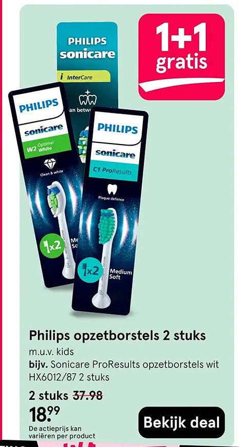 Philips opzetborstels 2 stuks 1+1 gratis