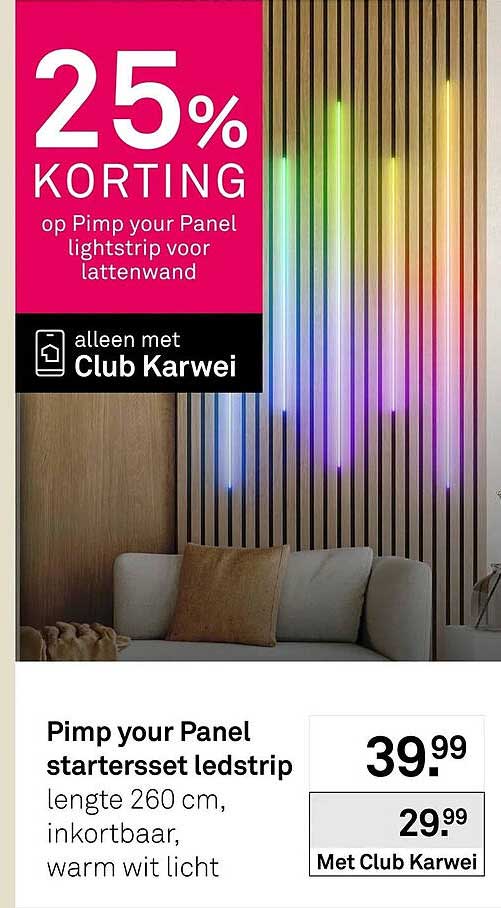Pimp your Panel startersset ledstrip lengte 260 cm, inkortbaar, warm wit licht