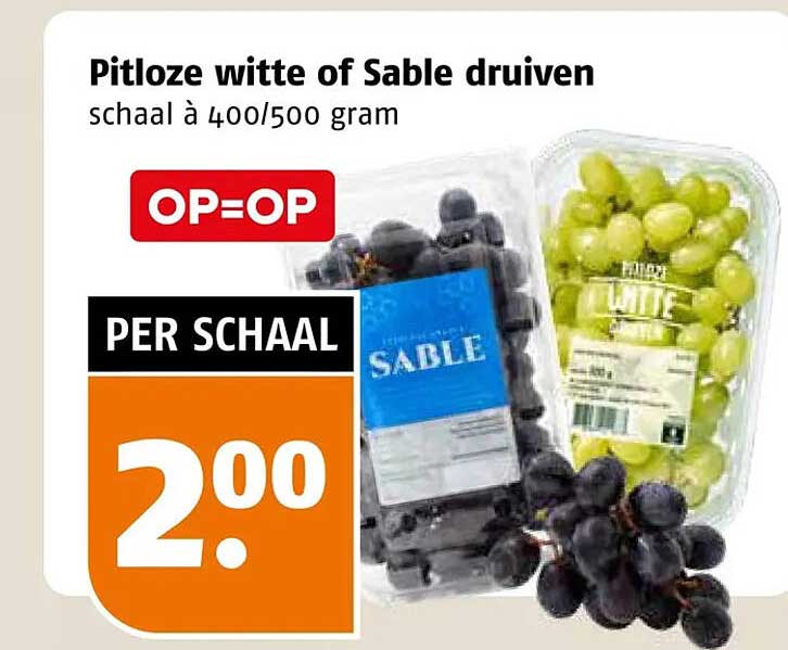 Pitloze witte of Sable druiven schaal à 400/500 gram OP=OP