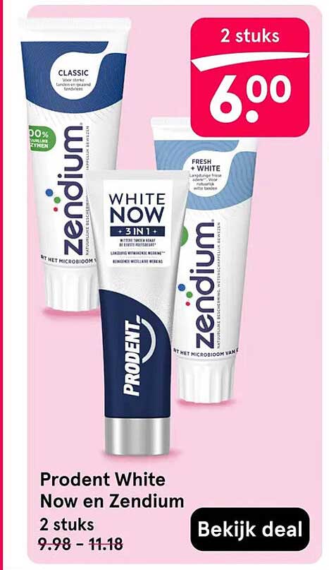 Prodent White Now en Zendium 2 stuks