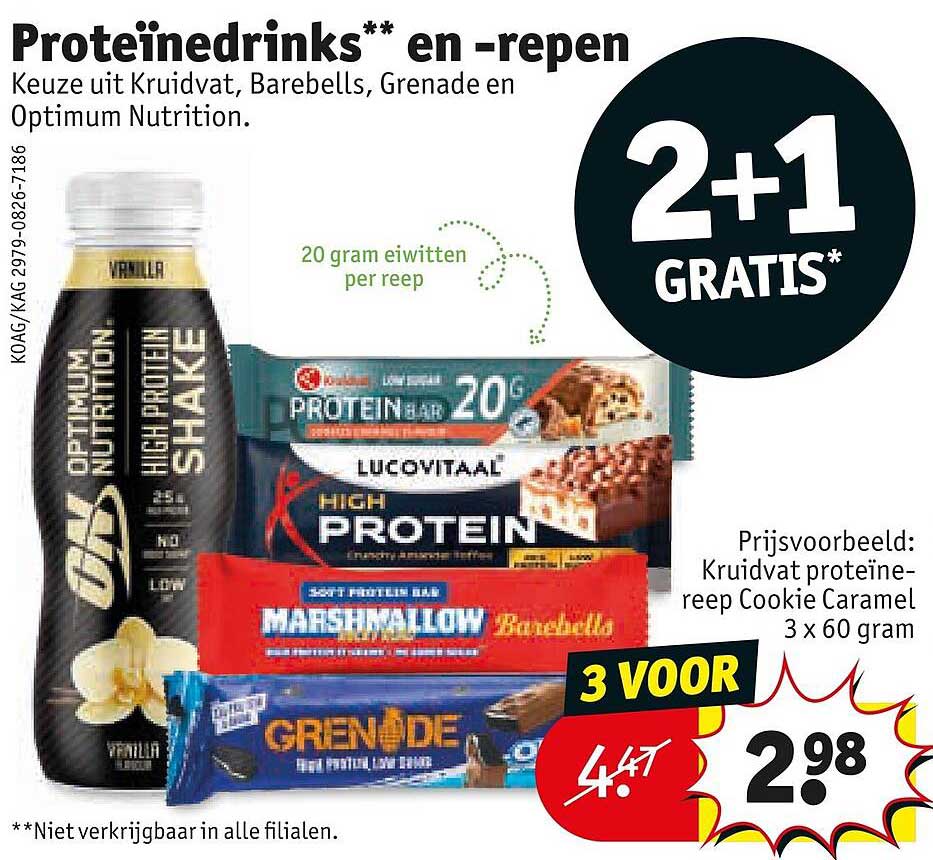Proteïnedrinks** en -repen 2+1 GRATIS*