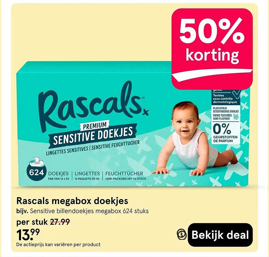 Rascals megabox doekjes 50% korting