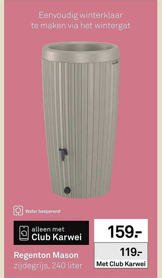 Regenton Mason zijdegrijs, 240 liter