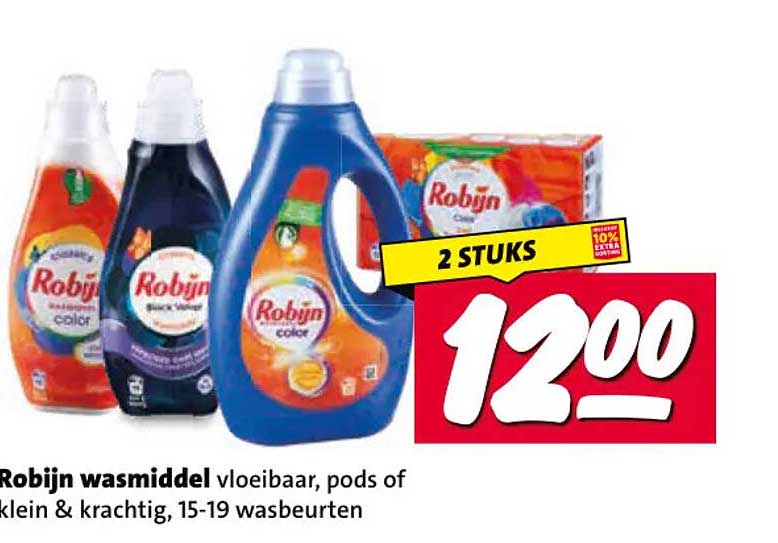 Robijn wasmiddel vloeibaar, pods of klein & krachtig, 15-19 wasbeurten 2 STUKS