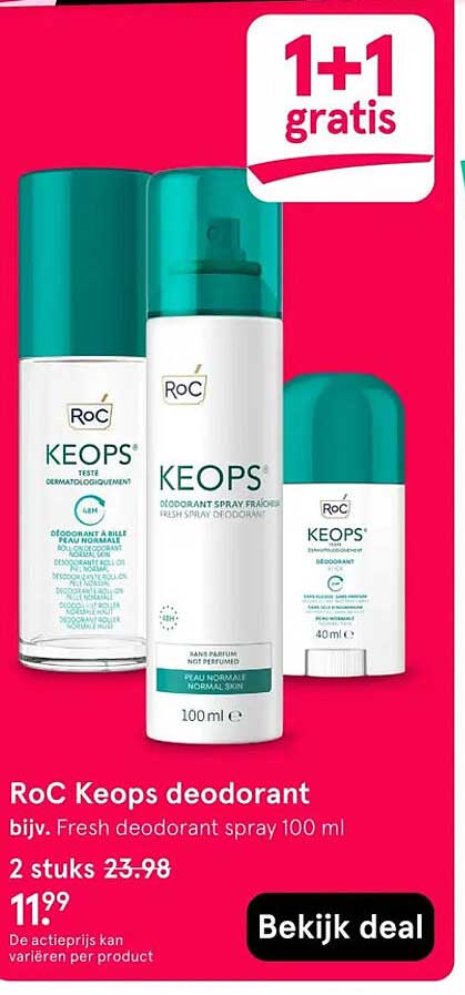 RoC Keops deodorant bijv. Fresh deodorant spray 100 ml 1+1 gratis