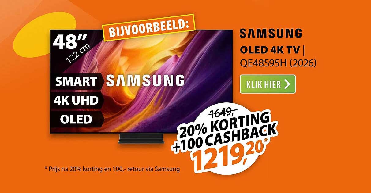SAMSUNG OLED 4K TV | QE48S95H (2026) 20% KORTING +100 CASHBACK