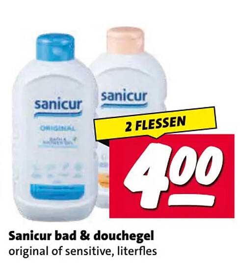 Sanicur bad & douchegel original of sensitive, literfles 2 flessen