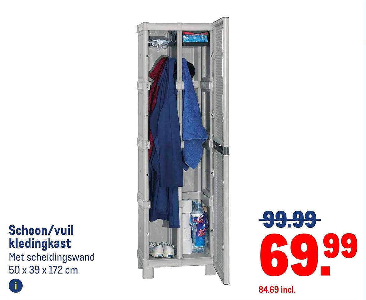 Schoon/vuil kledingkast met scheidingswand 50 x 39 x 172 cm