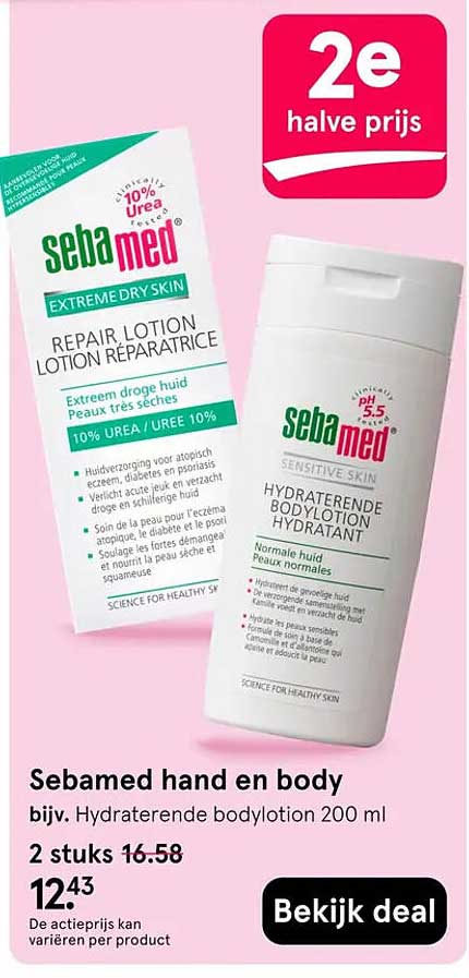 Sebamed hand en body bijv. Hydraterende bodylotion 200 ml 2e halve prijs