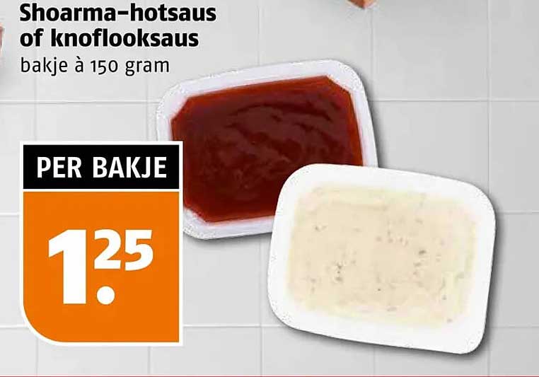 Shoarma-hotsaus of knoflooksaus bakje à 150 gram