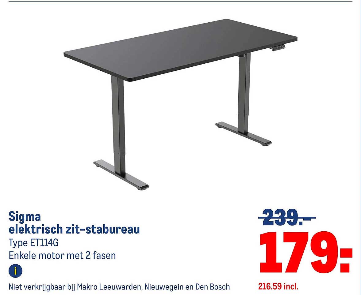 Sigma elektrisch zit-stabureau Type ET114G Enkele motor met 2 fasen
