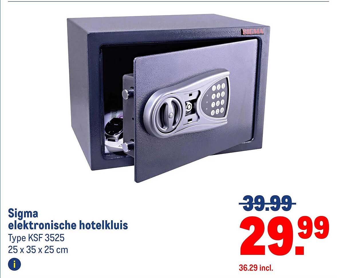 Sigma elektronische hotelkluis Type KSF 3525 25 x 35 x 25 cm