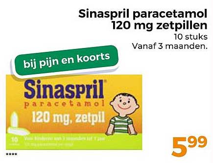 Sinaspril paracetamol 120 mg zetpillen 10 stuks Vanaf 3 maanden. bij pijn en koorts
