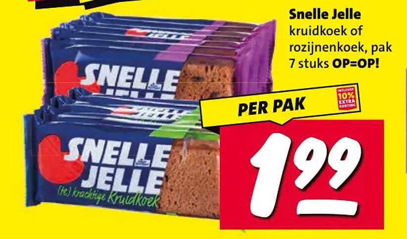 Snelle Jelle kruidkoek of rozijnenkoek, pak 7 stuks OP-OP!