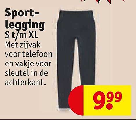 Sport-legging S t/m XL Met zijvak voor telefoon en vakje voor sleutel in de achterkant.