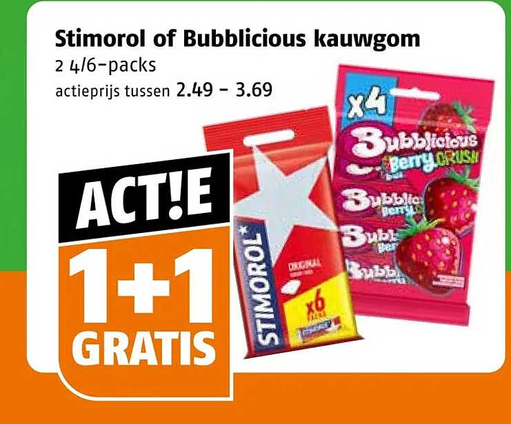Stimorol of Bubblicious kauwgom 2 4/6-packs 1+1 gratis