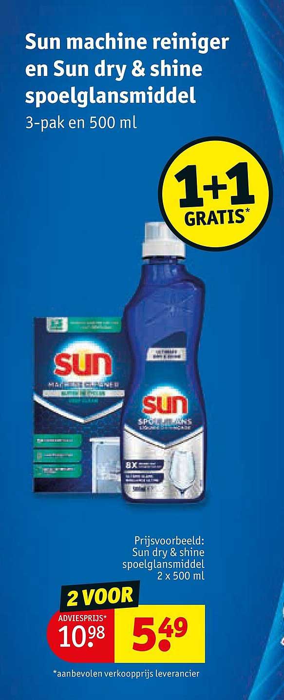 Sun machine reiniger en Sun dry & shine spoelglansmiddel 3-pak en 500 ml 1+1 GRATIS