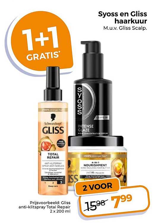 Syoss en Gliss haarkuur 1+1 GRATIS