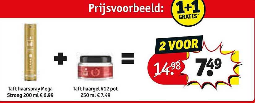 Taft haarspray Mega Strong 200 ml + Taft haargel V12 pot 250 ml € 7.49 2 voor