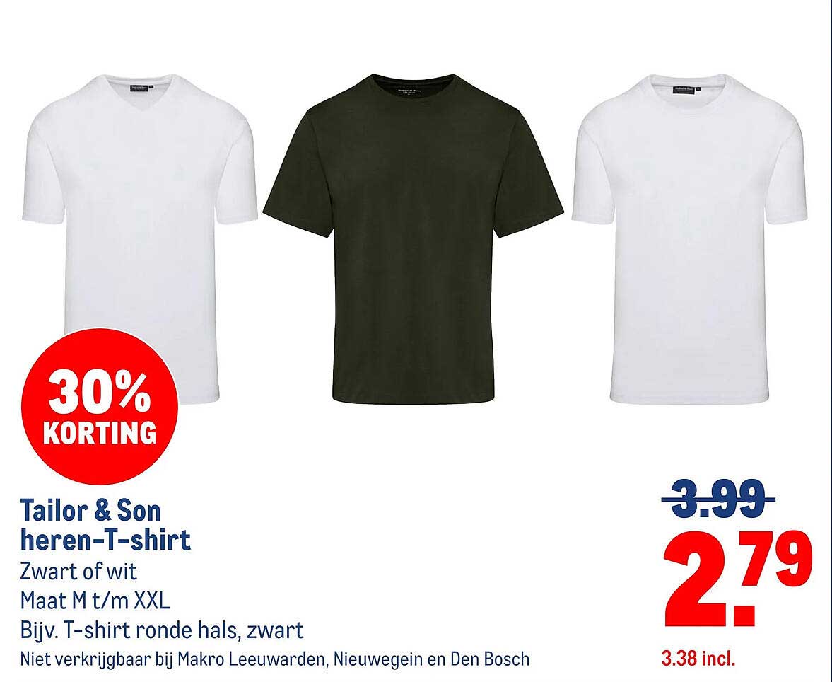 Tailor & Son heren-T-shirt 30% korting