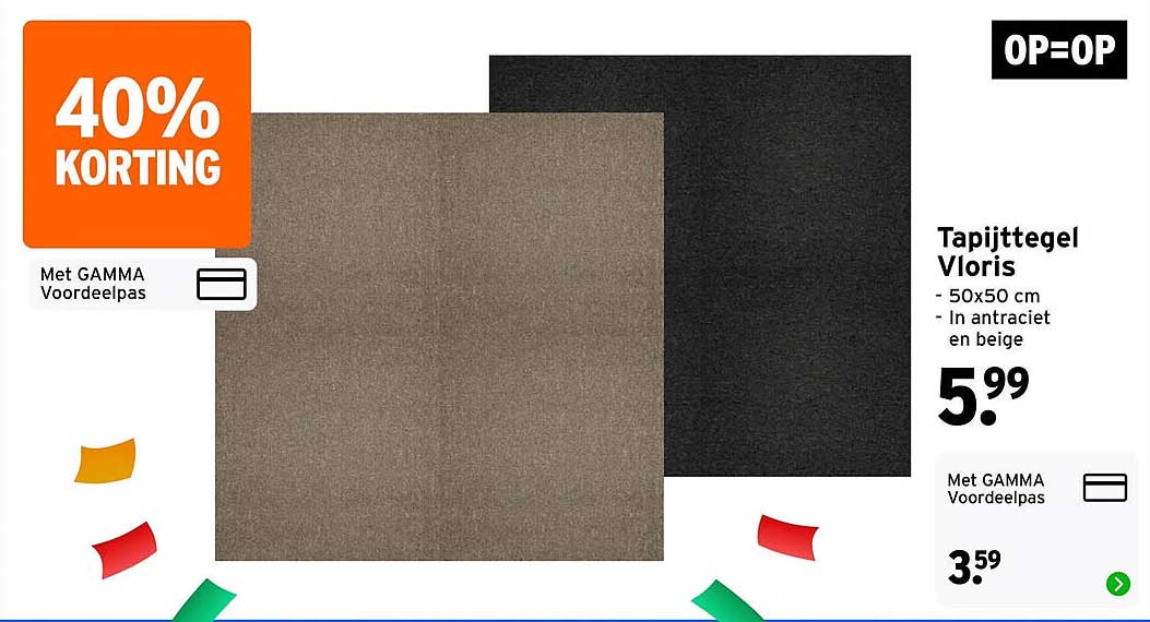 Tapijttegel Vloris - 50x50 cm - In antraciet en beige