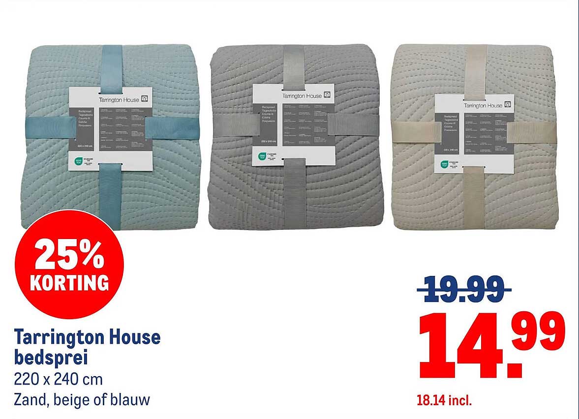 Tarrington House bedsprei 220 x 240 cm Zand, beige of blauw 25% KORTING