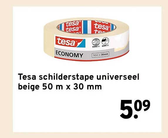 Tesa schilderstape universeel beige 50 m x 30 mm