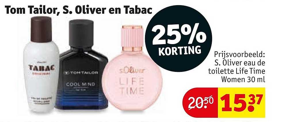 Tom Tailor, S. Oliver en Tabac 25% KORTING