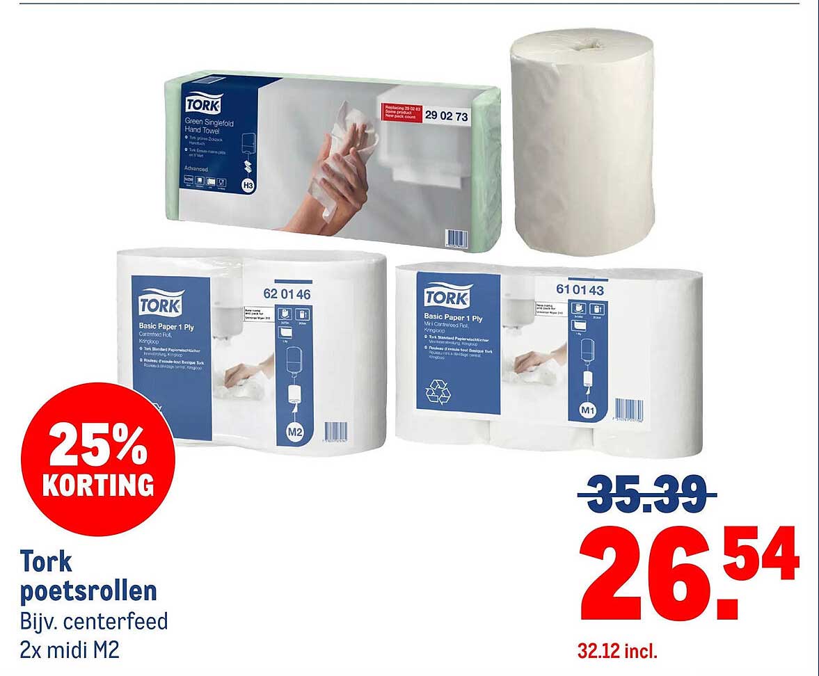 Tork poetsrollen Bijv. centerfeed 2x midi M2 25% KORTING