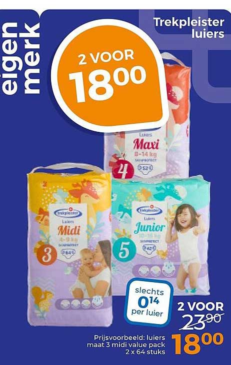 Trekpleister luiers 2 voor 18,00