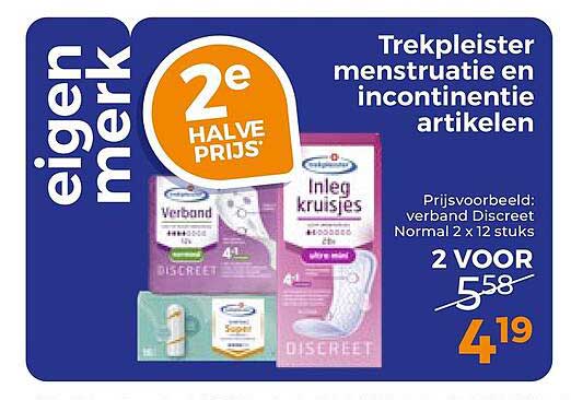 Trekpleister menstruatie en incontinentie artikelen 2e halve prijs
