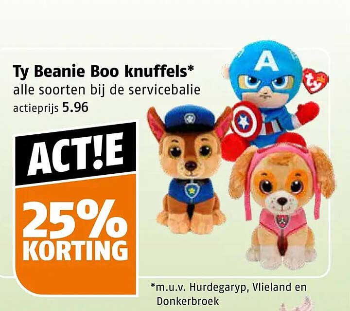 Ty Beanie Boo knuffels* alle soorten bij de servicebalie 25% KORTING