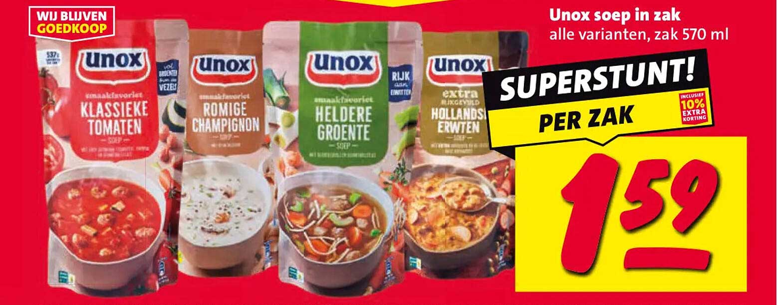 Unox soep in zak alle varianten, zak 570 ml SUPERSTUNT! PER ZAK